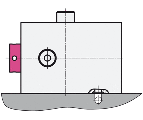 Brida con conexión por junta tórica K - Costado del cilindro con 2 orificios de fijación
