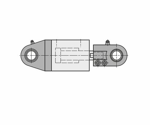 Block cylinder with external thread with spherical plain bearing and bearing flange